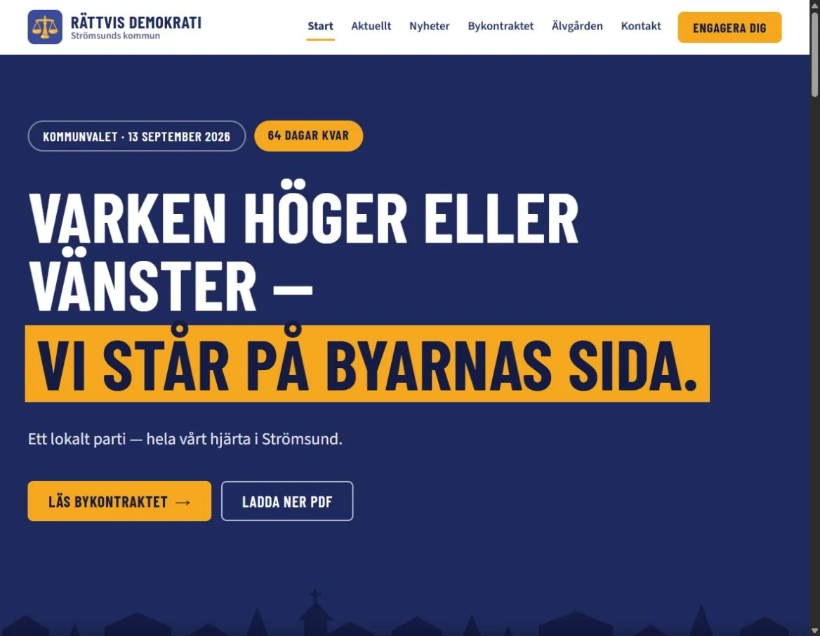 Startsidan för Rättvis Demokratis kampanjwebb