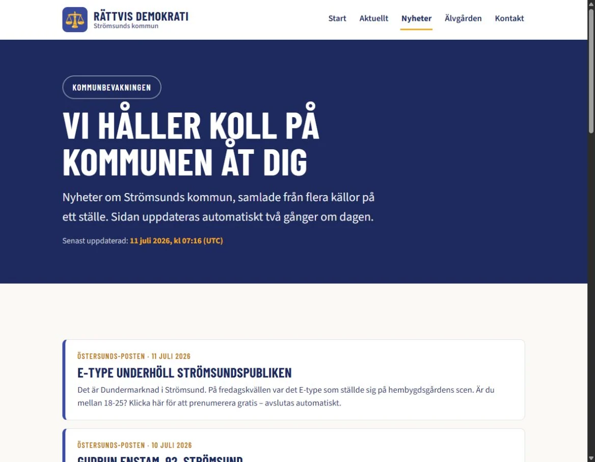 Automatisk kommunbevakning på Rättvis Demokratis webbplats