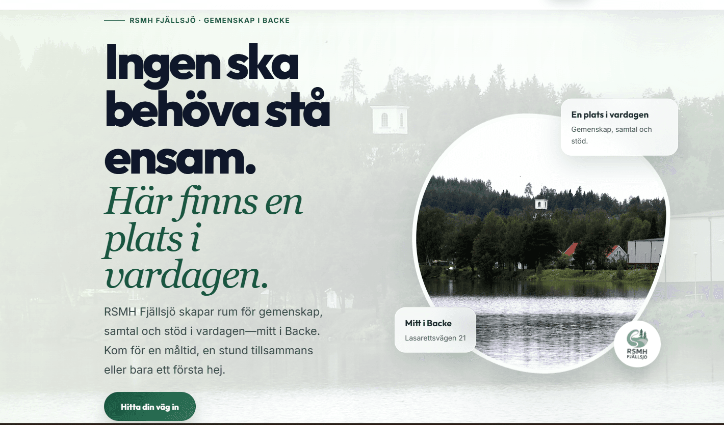 RSMH Fjällsjös nya startsida med budskap om gemenskap i Backe